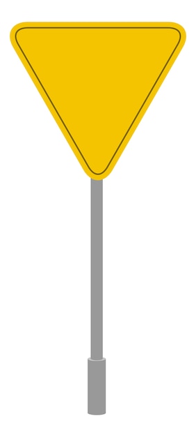 Kostenloser Vektor gelbe straßenschild geometrische form, dreieckige verkehrssymbolkarikatur isolierte ikone