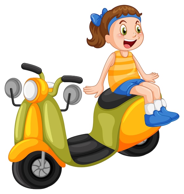 Gelbes Motorrad mit einem Mädchen-Cartoon