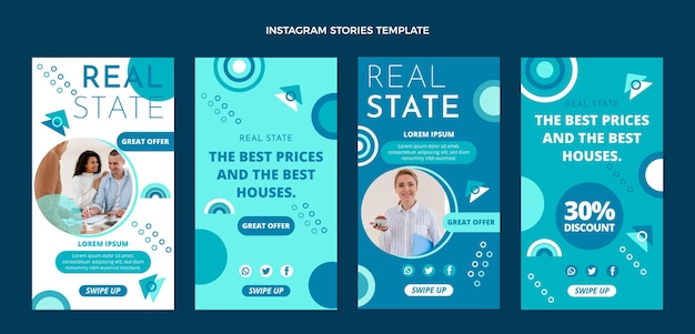 Geometrische Immobilien-Instagram-Geschichten mit flachem Design