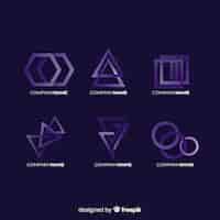 Kostenloser Vektor geometrische technologische logo-sammlung mit farbverlauf