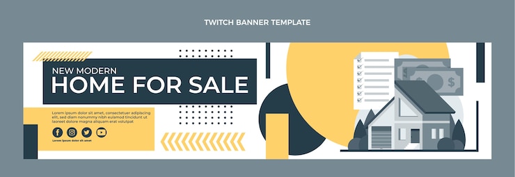 Kostenlose Vektor geometrisches immobilien-twitch-banner des flachen designs