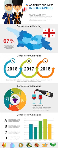 Georgische kultur und analysekonzept infographic diagramme eingestellt