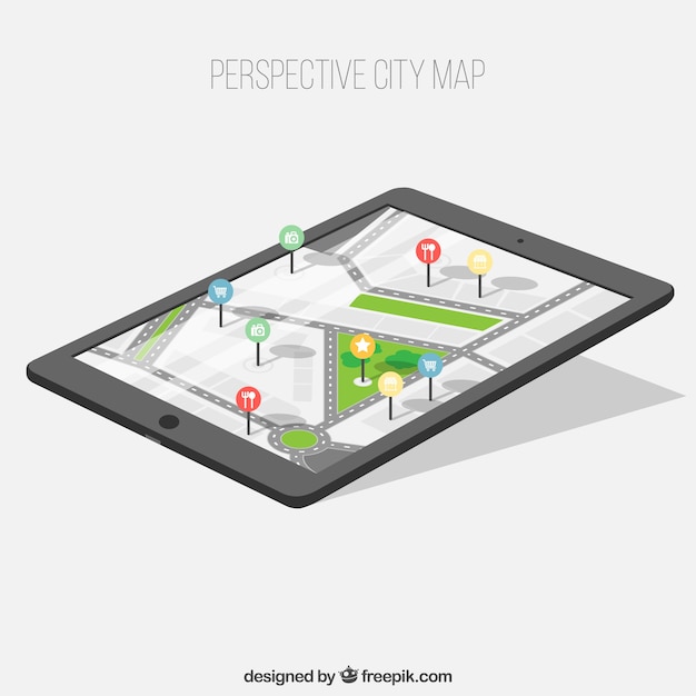 Kostenloser Vektor gerät mit stadtplan in perspektive