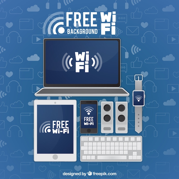 Kostenlose Vektor geräte hintergrund mit kostenlosem wifi