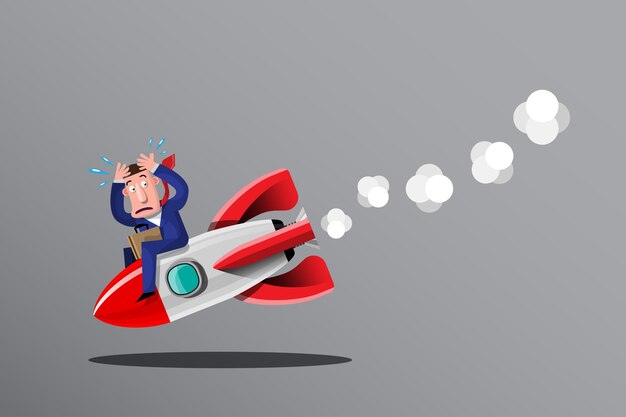 Geschäfte zu machen, die manchmal bei Geschäftsplänen scheitern, ist wie eine Rakete, die schnell auf den Boden schlägt. Illustration im 3D-Stil