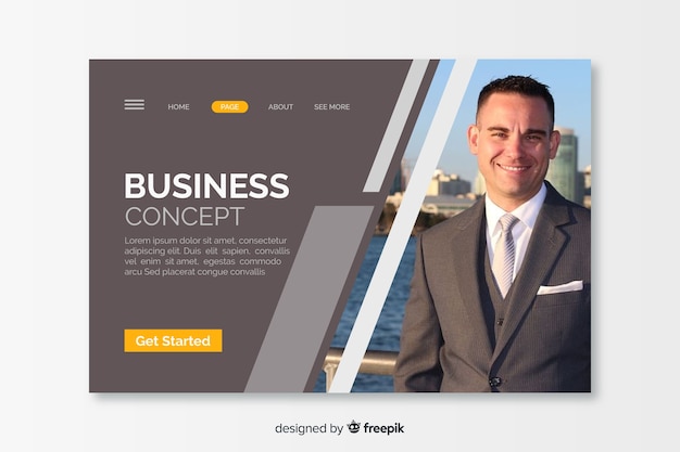 Kostenloser Vektor geschäftskonzept-landingpage mit foto