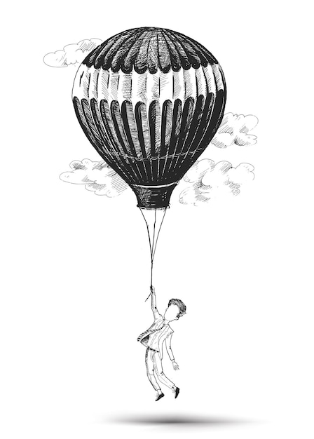 Kostenloser Vektor geschäftsmann fliegenden heißluftballon hand gezeichnete skizze vektor-illustration
