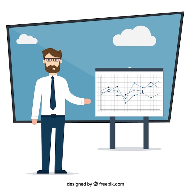 Kostenloser Vektor geschäftsmann mit einem diagramm