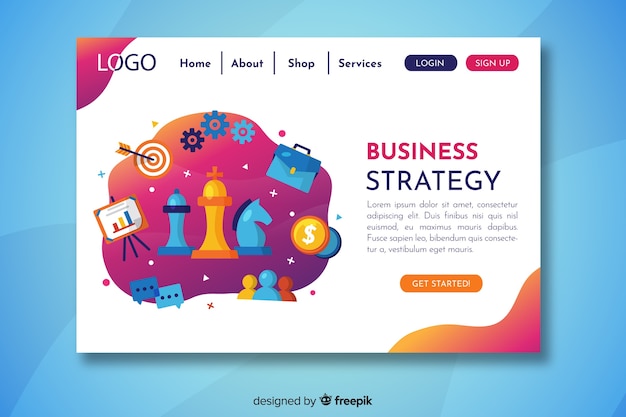 Geschäftsstrategie-landingpage mit verschiedenen symbolen