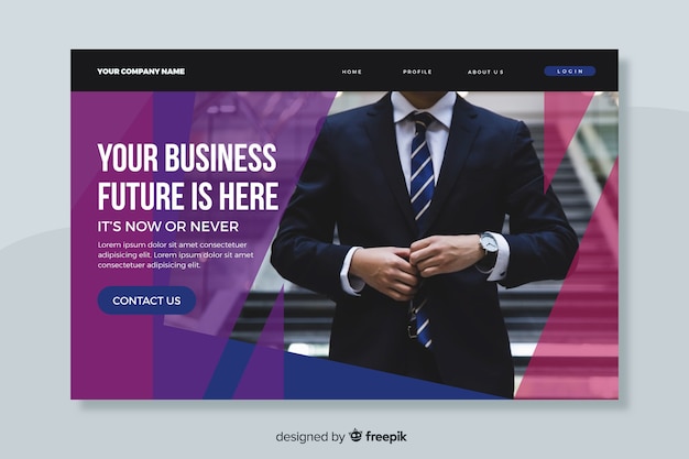 Kostenloser Vektor geschäftszukunft ist hier landing page mit foto