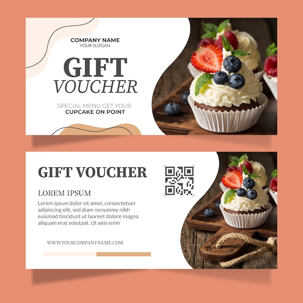 Geschenkgutscheinvorlage mit Kuchenfoto