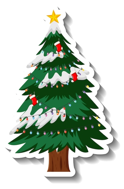 Kostenloser Vektor geschmückter weihnachtsbaum im cartoon-stil