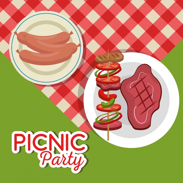 Gesetzte ikonen der picknick-party einladung