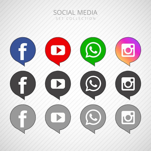 Kostenloser Vektor gesetzte sammlungsvektorillustration der populären social media-ikone