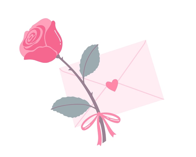 Gestaltungselement zum valentinstag. umschlag mit herz und rose, romantisches element zum schreiben und nachrichten über das fest der liebe.