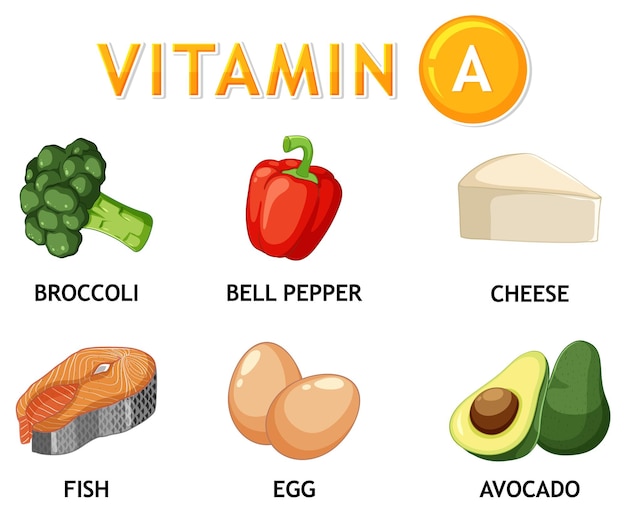 Kostenloser Vektor gesunde lebensmittel mit vitamin a für eine ausgewogene ernährung