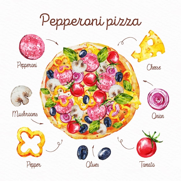 Kostenloser Vektor gesundes peperoni-pizza-rezept