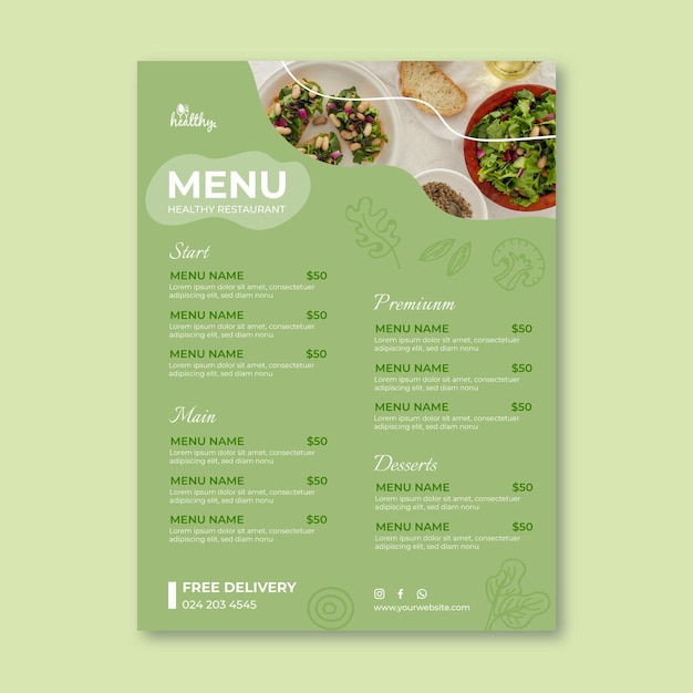 Gesundes Restaurant Menüvorlage
