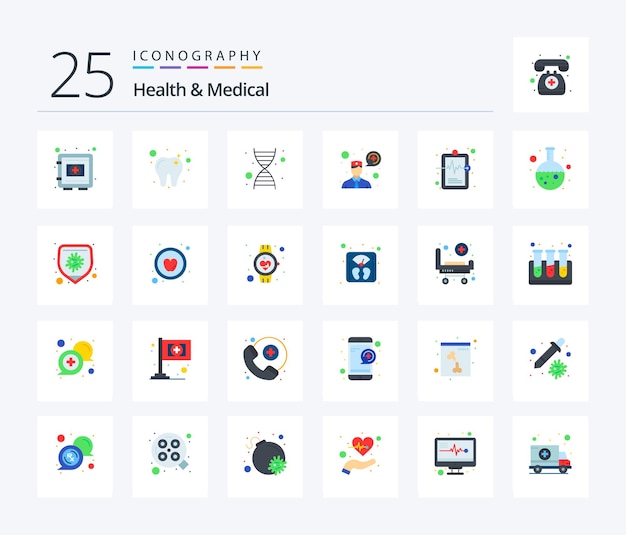 Kostenloser Vektor gesundheit und medizin 25 flat color icon pack einschließlich krankenakte krankenhausdiagramm dna-gesundheitsberatung