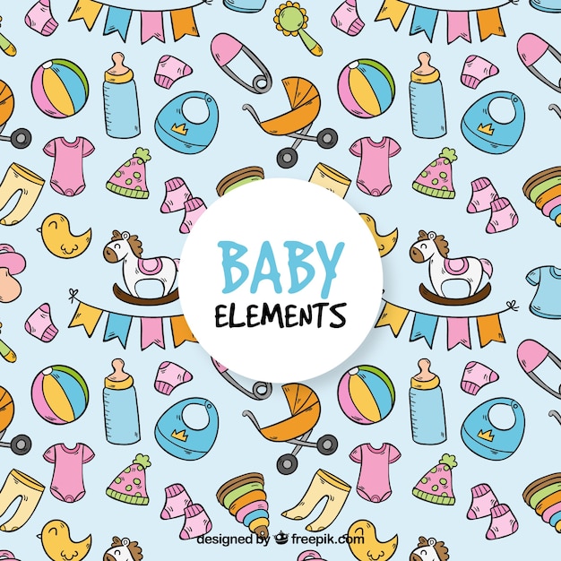 Gezeichnete Art des Babyelement-Hintergrundes in der Hand