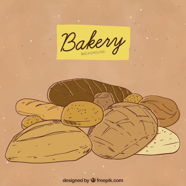 Kostenloser Vektor gezeichnete art des bäckereihintergrundes in der hand