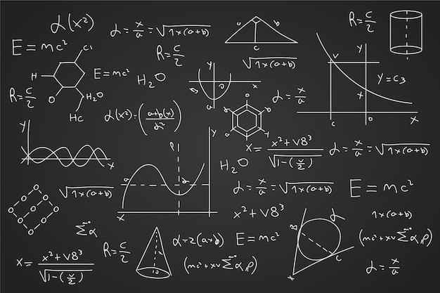 Gezeichnete wissenschaftliche Formeln an die Tafel