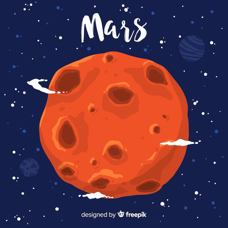 Kostenlose Vektor gezeichneter hintergrund des mars hand