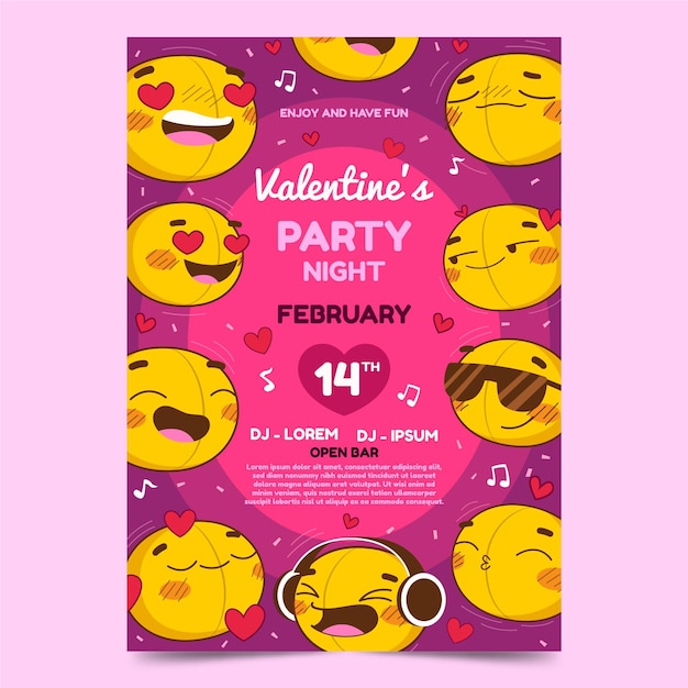 Gezeichneter valentinstag party flyer