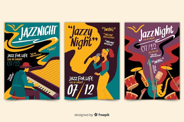 Gezeichnetes Jazzplakat der Schablone abstrakte Hand