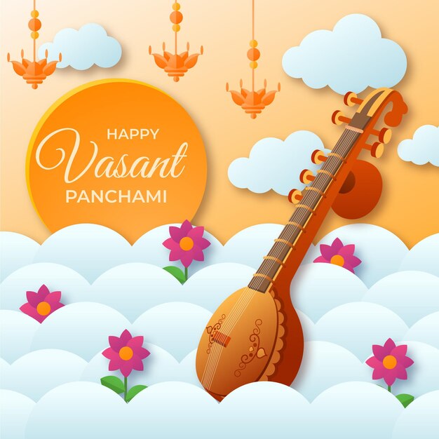 Gitarreninstrument glücklich Vasant Panchami