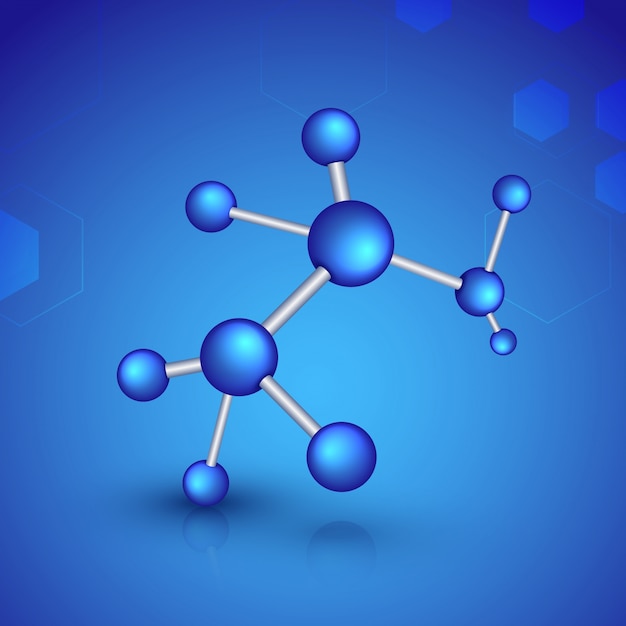 Kostenloser Vektor glänzende moleküle auf glänzenden blauen hintergrund für gesundheit und medizin-konzept.