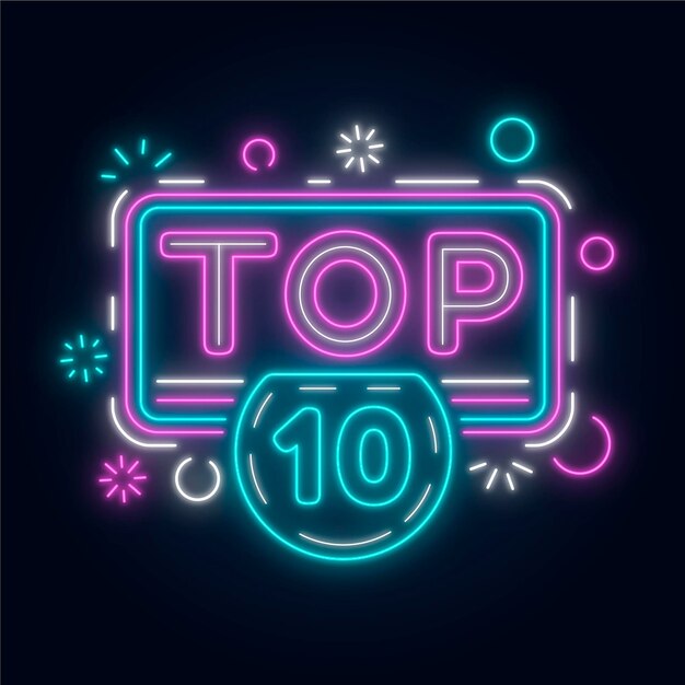 Glänzendes neon-top-ten-zeichen