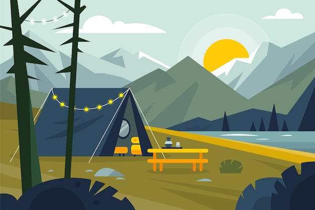 Glamping-illustration des flachen designs