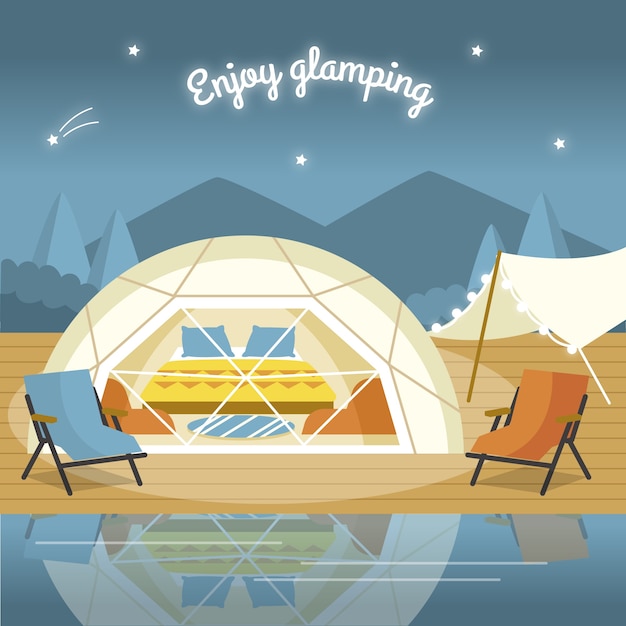 Glamping-illustration des flachen designs