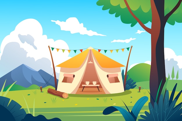 Glamping-illustration mit farbverlauf