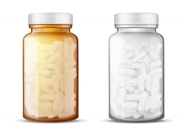 Glasflaschen mit Pillen realistisch