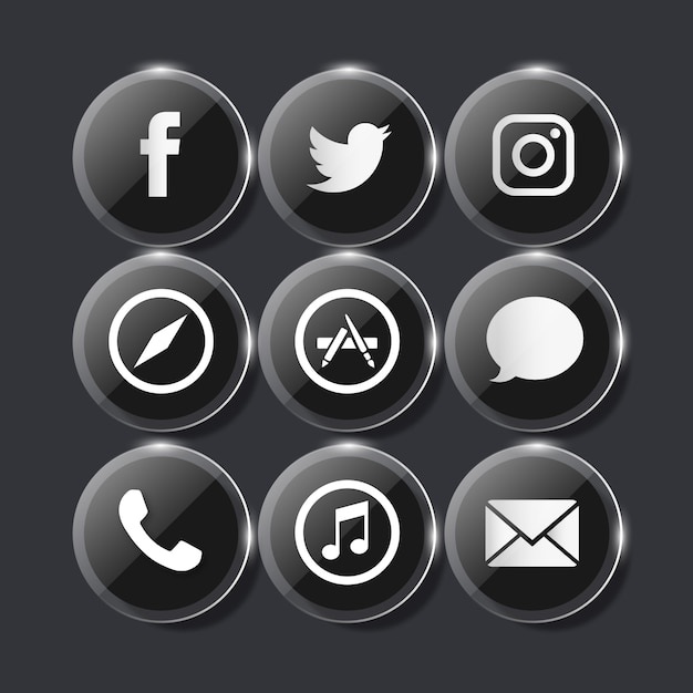 Kostenloser Vektor glasige schwarze social media icons