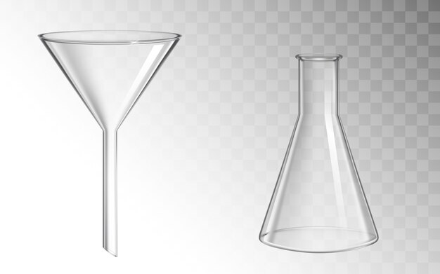 Glastrichter und Flasche, Glaswaren für chemisches Labor