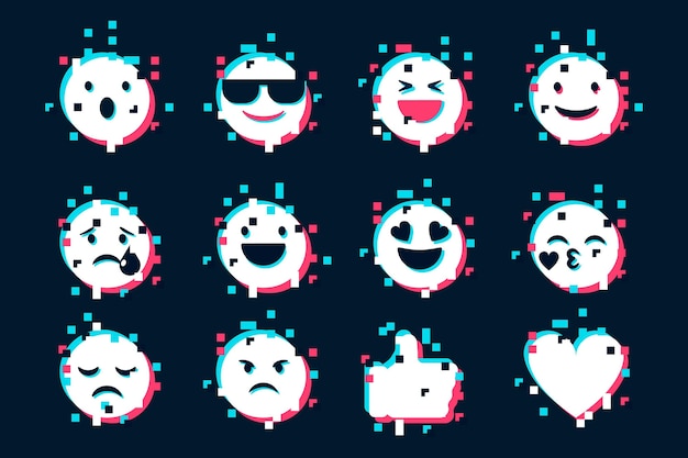 Kostenloser Vektor glitch emojis icons sammlung