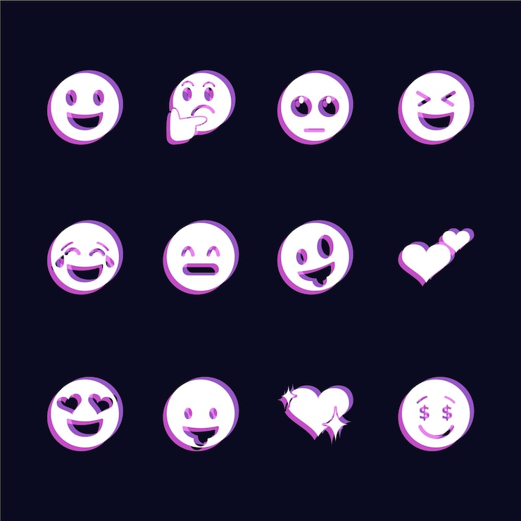 Kostenlose Vektor glitch emojis icons set