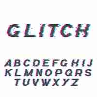 Kostenloser Vektor glitch-schriftart oder verzerrtes abc, trendiger lateinischer schriftsatz