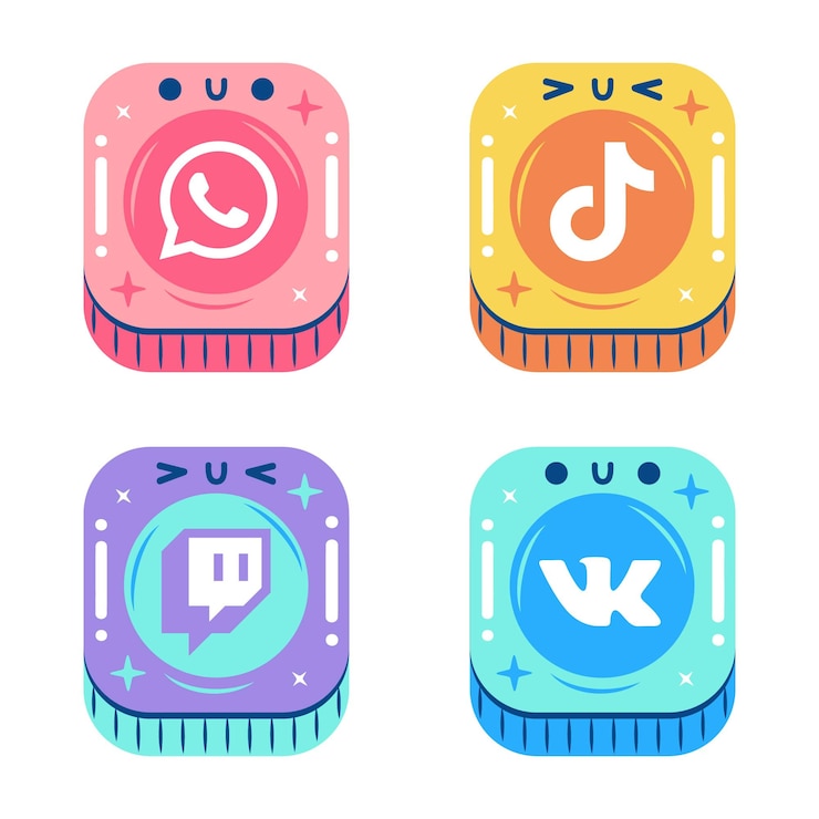 Kostenlose Vektor glitzernder social-media-app-aufkleber
