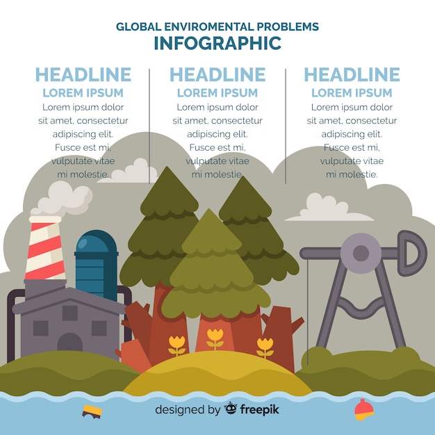 Globale umweltprobleme infographik flache