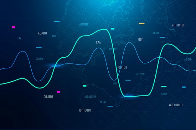 Kostenloser Vektor globaler geschäftshintergrund mit aktiendiagramm in blauton