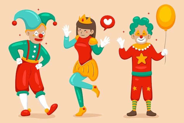 Glückliche Charaktere, die Karnevalskostüme tragen