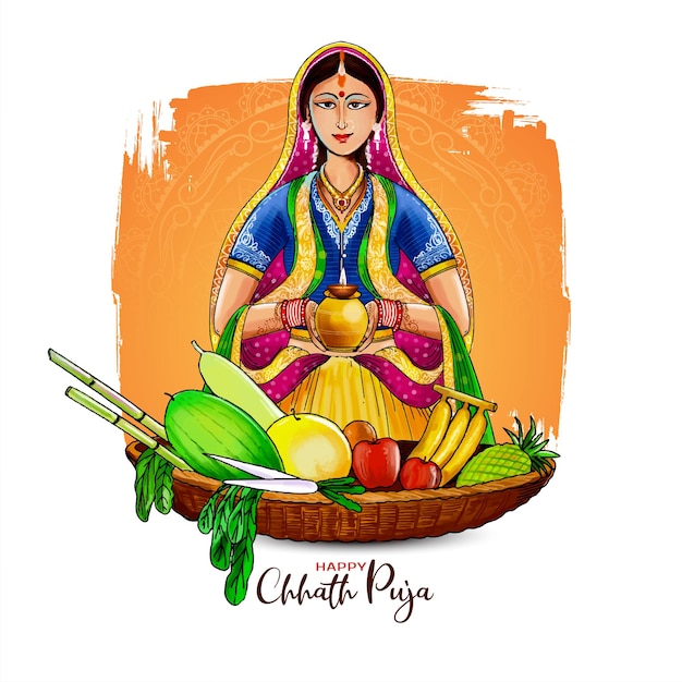 Glückliche chhath puja indische feste feiern grußkarte vektor