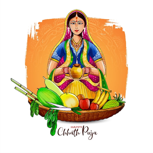 Kostenloser Vektor glückliche chhath puja indische feste feiern grußkarte vektor