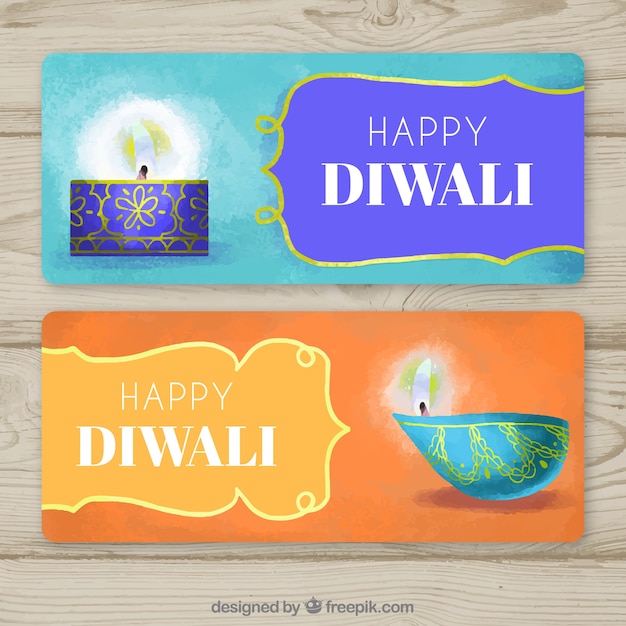 Glückliche diwali banner mit zierkerzen