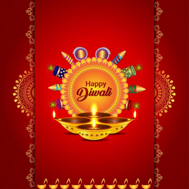 Glückliche diwali-feier-grußkarte mit münztopf Premium Vektoren