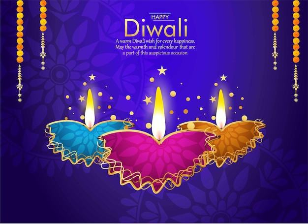 Glückliche diwali-luxus-grußkarten mit goldenen diya-lampen abstraktes grand diwali dhamaka-verkaufsbanner